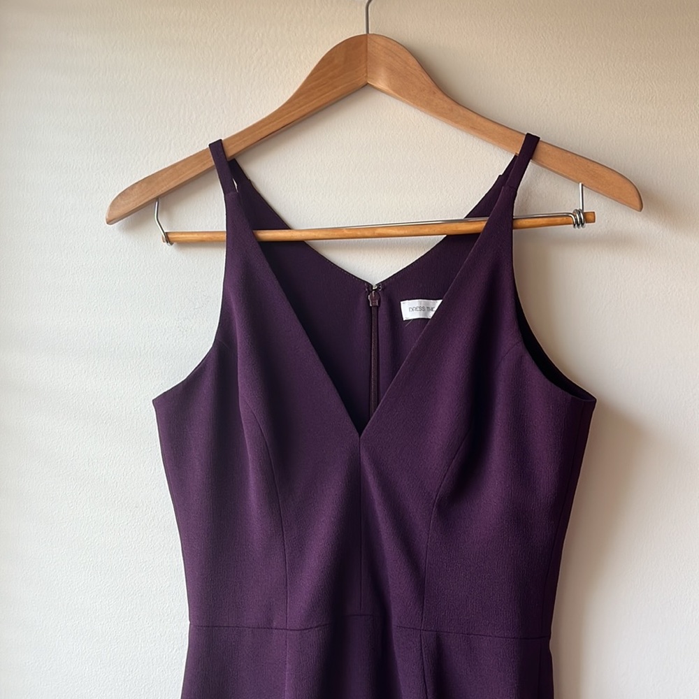 Dress the Population Plum Purple V-neck Stretch Midi Sheath Dress - Size Small